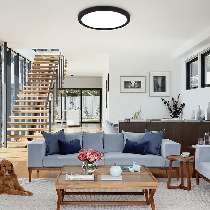 hykolity 18 Inch LED Round Flat Panel Light, Black, 32W, 3200lm, 3000K/4000K/5000K CCT Selectable, 120°Beam Angle, Dimmable Edge-Lit Flush Mount Ceiling Light Fixture - ETL Listed