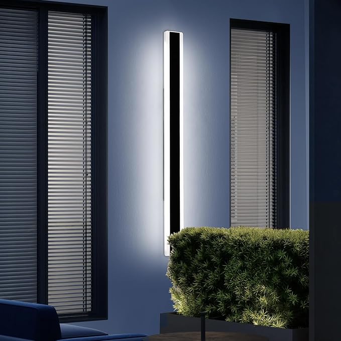 Mikeru 47.2inch Long Led Wall Light, 6000k Cool White Modern Outdoor Wall Light Ip65 Waterproof Black Acrylic Porch Exterior Lighting Fixtures, Exterior Wall Mount Lights for Garage Front Door