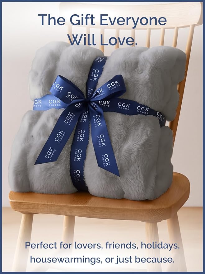 Fluffy Blanket Throw Size - Faux Fur Throw for Couch or Bed - Ultra Plush Soft Extra Thick Faux Fur Rabbit Blanket - Comfy, Fuzzy, Warm & Breathable - Luxury Minky Tie Dye Bedding - 50" x 60", Grey