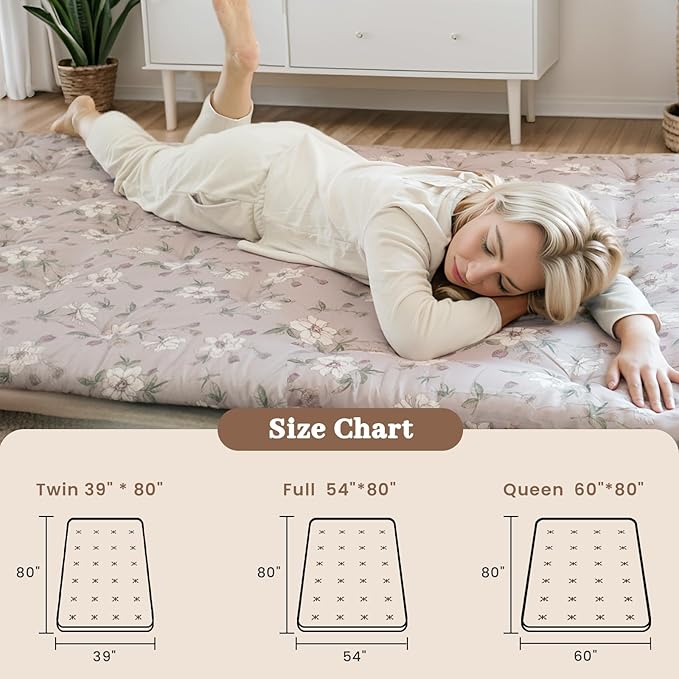 Syrinx Japanese Floor Futon Mattress, Foldable Tatami Sleeping Pad for Adults & Kids, Roll-Up Floor Bed or Bench Cushion