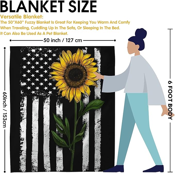 Sunflower Gifts Blankets for Women, Sunflower Throw Blankets for Womens, Fleece Throw Blankets 50x60 in, Gifts for My Wife Girlfriend Mom Birthday (Sunflower Throw Blankets, 60"×50“)