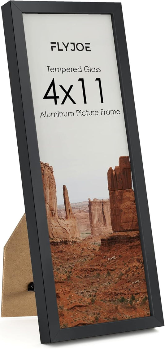 4x11 Metal Frame - Black Aluminum Photo Frames-Real Real Glass,Tabletop Display,Mounting Horizontally or Vertically Decor for Wall Gallery Poster 11x4 Photo Frames, Black