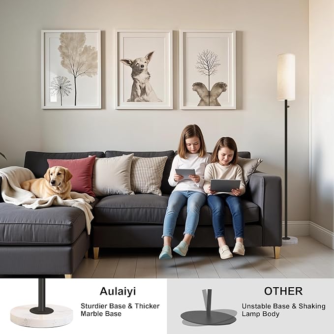 Floor Lamp for Living Room,Dimmable Floor Lamp with LED Bulb,Modern Standing Lamp with Marble Base,Tall Standing Lamps for Living Room,Bedroom,Office,Reading and Nursery(Black)