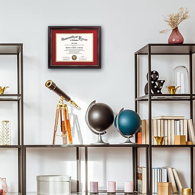 GraduationMall 8.5x11 Diploma Frame with Red over Gold Mat or Display 11x14 Certificate without Mat,Solid Wood & UV Protection Acrylic,Cherry Finish with Gold Trim,2 Pack