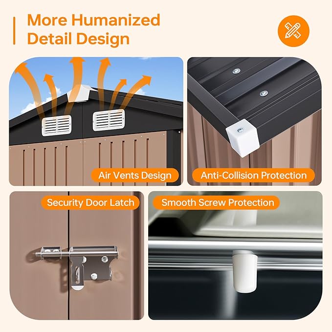 6x4 FT Outdoor Storage Shed, Metal Garden Tool Shed with Sloping Roof & Lockable Door for Patio Lawn Backyard (Brown)