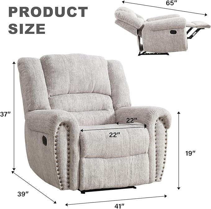 INZOY Recliner Chair, Heavy Duty Manual Reclining Sofa Single Lounge Sofa for Living Room, Home Theater Seating, White