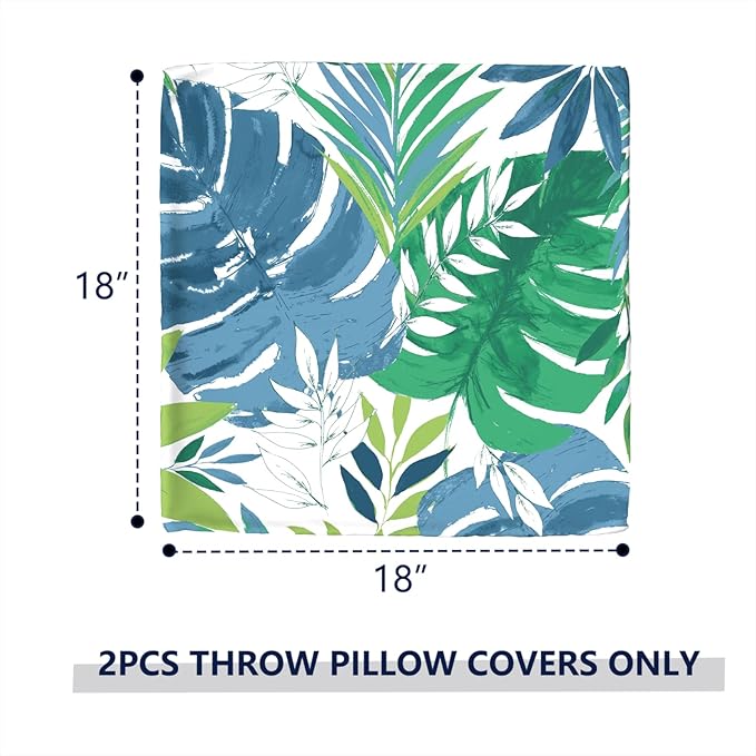 Outdoor Throw Pillow Covers 18”x18”, Decorative Pillow Covers for Patio Furniture, Modern Cushion Cases for Garden Couch Home Sofa Bed Office Chair, Pack of 2, Islamorada Blue Green