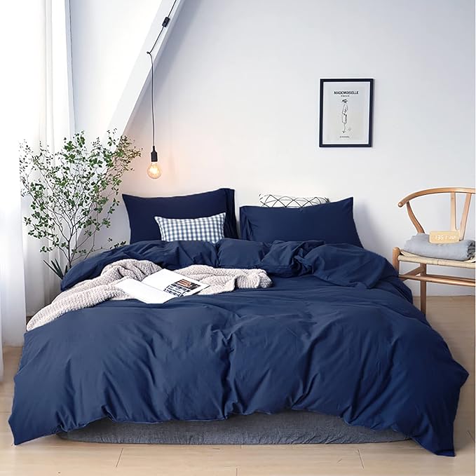 Cottonight Navy Blue Comforter Set King Men Women Dark Blue Bedding Comforter Set Solid Navy Blanket Quilts Ultra Soft Breathable Soft Navy Blue Bedding Comforter Sets
