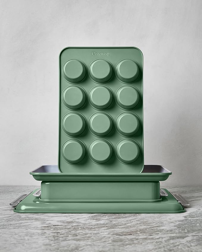 Caraway Nonstick Ceramic Bakeware Set (5 Pieces) - Baking Sheets, Assorted Baking Pans & Storage - Aluminized Steel Body - Non Toxic, PTFE & PFOA Free - White