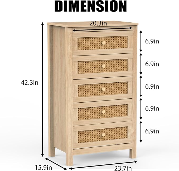 Farmhouse 5 Drawers Dresser, Wood Double Dresser Chest of Drawers Wide Storage Organizer Cabinet for Bedroom, Living Room, Rustic Grey, 5 Drawer