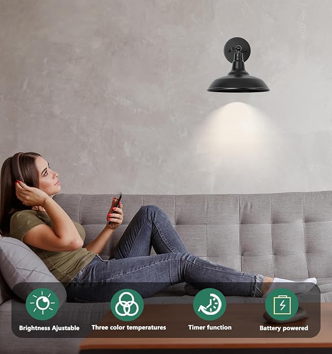 Cordless LED Wall Sconces ，Battery Operated, Adjustable Brightness (2-Pack)