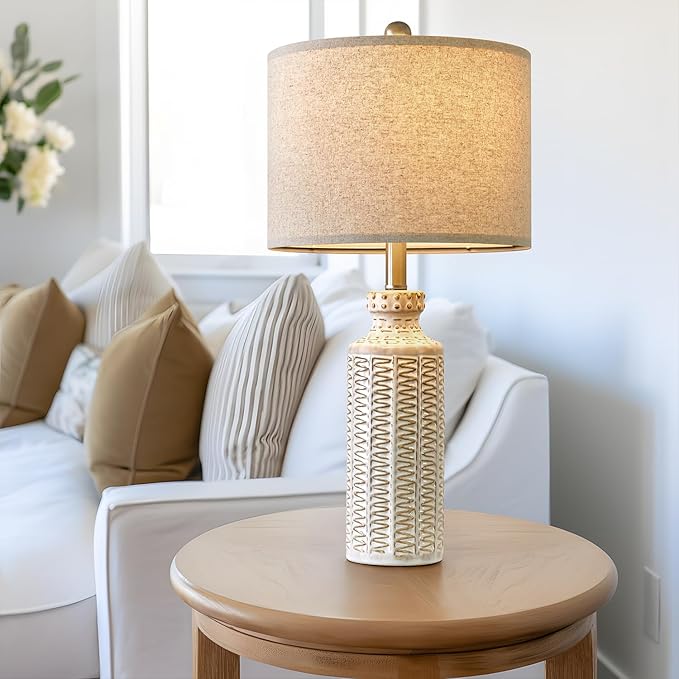 24.75'' Farmhouse Ceramic Table Lamp Set of 2 for Bedroom Living Room Vintage Traditional Rustic Modern White Nightstand Bedside Lamps