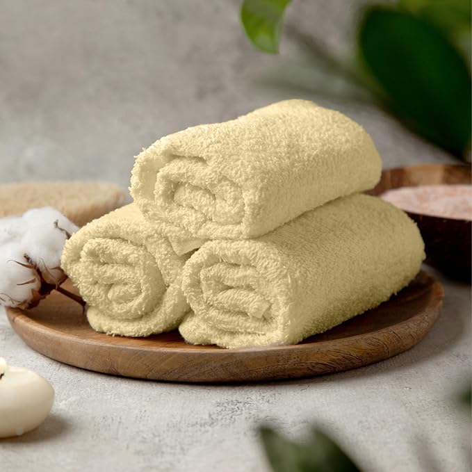 Towel and Linen Mart 100% Cotton - Wash Cloth Set - Flannel Face Cloths, Highly Absorbent and Soft Feel Fingertip Towels (Ivory, Pack of 12)