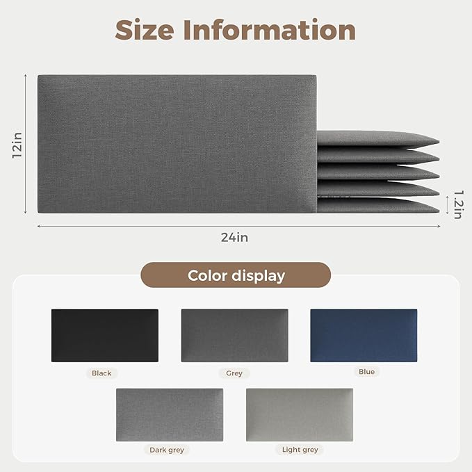 Modern Dark Gray Linen Fabric Headboard 24x12 Inch 9-Panel Set - Compatible with Queen/King/Full Beds, Adjustable Bed Frame Friendly