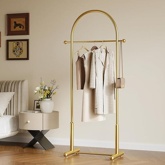 Metal Small Clothes Rack, Arched shape gold Clothing Racks for Hanging Clothes,Heavy Duty Garment Rack for Small Spaces Modern Coat Rack Stand for Entryway, Bedroom (gold)