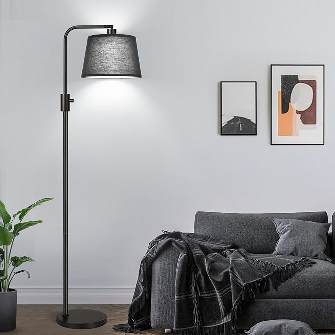 Nintiue [Upgraded] Dimmable Floor Lamp, 1000 Lumens LED Edison Bulb Included, Black Shade, Modern Arc Standing Tall Floor Lamp for Living Room Bedroom Office Dining Room