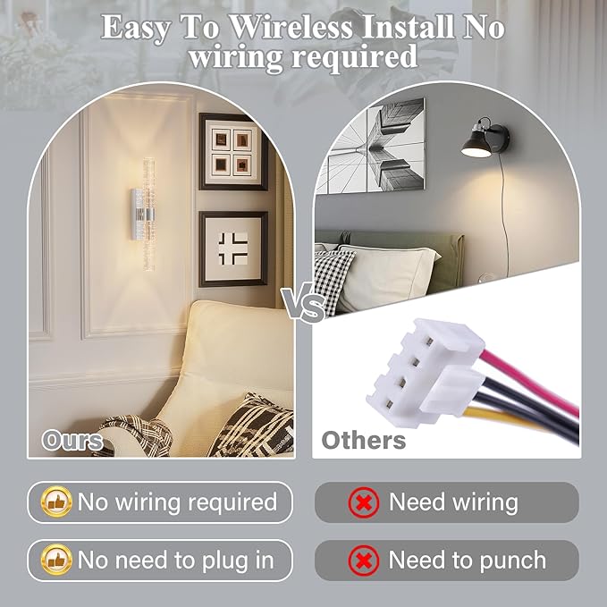 Battery Operated Sliver Wall Sconces Set of 2 Rechargeable Battery Powered Wall Light with 12000mAh Indoor Not Hardwired Dimmable Wall Lamp Fixtures for Bedroom Living Room 15.3 Inches