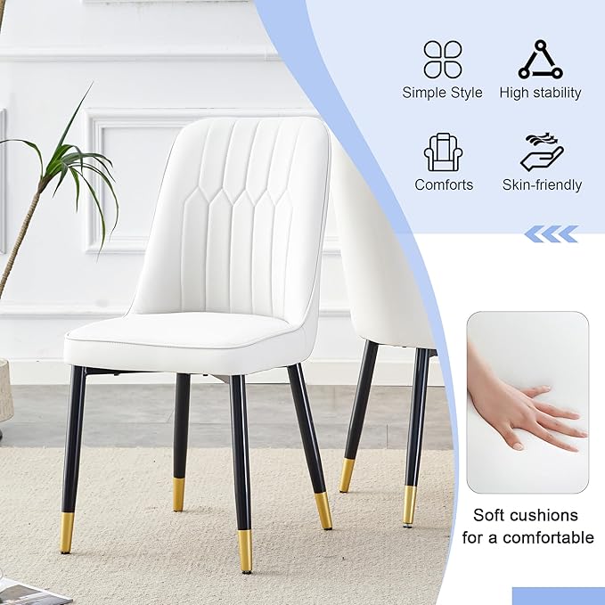 45 Inch Round Dining Table Set for 4, 5 Piece Kitchen Table and Chairs Set, White Faux Marble Table Top, Small Space Dining Set for Apartment or Dining Room