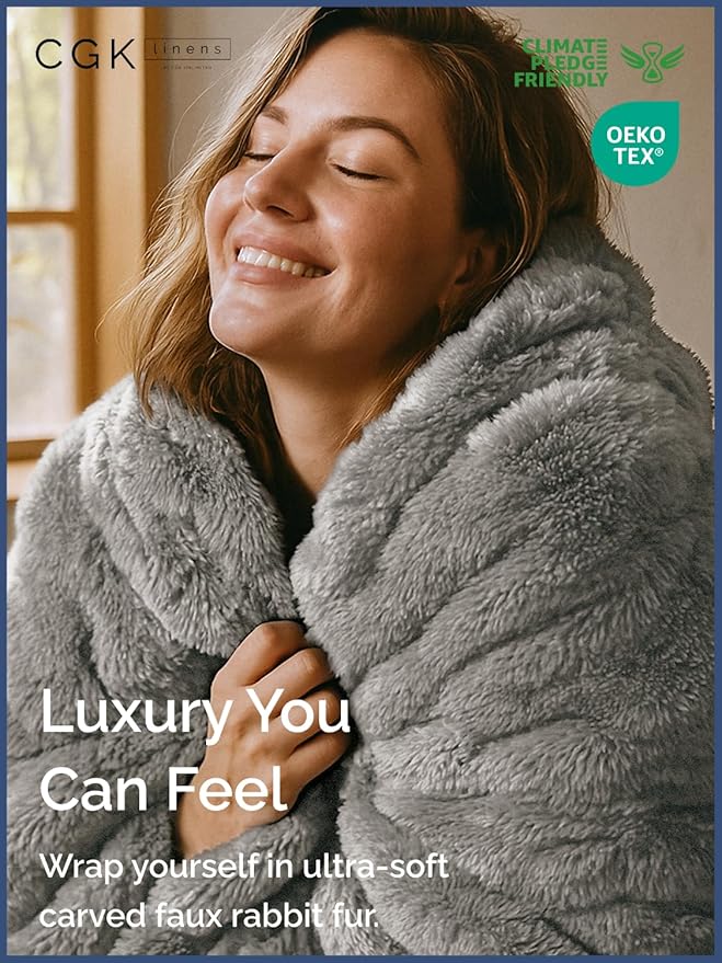 Fluffy Throw Blanket Twin Size - Faux Fur Throw for Couch or Bed - Ultra Plush Soft Extra Thick Faux Fur Rabbit Blanket - Comfy, Warm and Breathable - Luxury Minky Tie Dye Bedding - 60" x 80", Grey