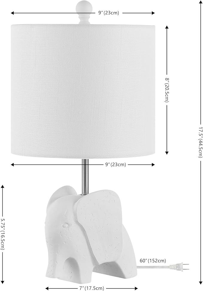 JONATHAN Y JYL1143D Koda 17.5" Eclectic Southwestern Resin/Iron Elephant LED Table Lamp Global, Transitional, Rustic, Office, Living Room, Dining Room, Bedroom, Hallway, Foyer, White