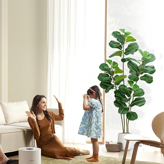 Artificial Fiddle Leaf Fig Tree with White Planter,6ft Tall Fake Plants with 4 Trunk,Faux Fig Trees Floor Plant in Pot,Fake Ficus Lyrata Trees for Indoor Living Room Bedroom Office Housewarming Gift