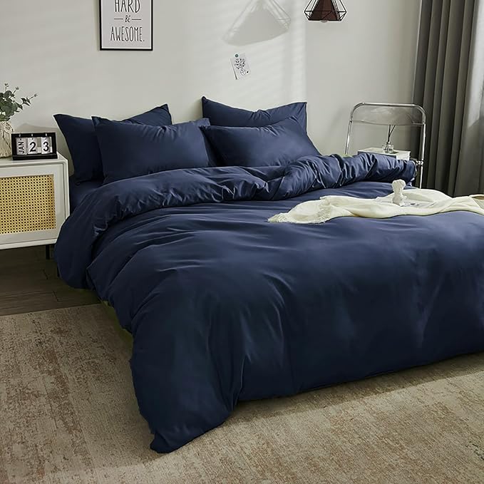 Luxlovery Navy Comforter Set Twin Modern Solid 3 Piece Bedding Sets Comfy Soft Blanket Quilts Lightweight Bedding Comforter Set for Women Boys Men Teens Adults