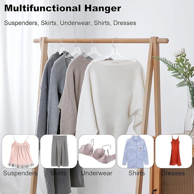 VWV 24pcs Clear Plastic Non-Slip Heavy Duty Hangers for Sweaters, Shirts, Suits, Jackets