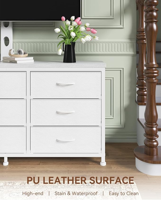 TV Stand with Mount for 32/55/65/75/85 inch TVs, Entertainment Center with 9 Fabric Drawers Dresser Storage, Height Adjustable Media Console