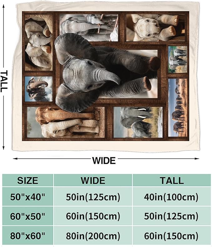 Yibuda Elephant Family Blanket Cute Elephant Flannel Plush Throw Blanket Cozy Wildlife Animal Decor Fleece Stuff Blanket Gifts for Lover Girls Boys Kids Adults Women Bed Travel 50"x60"