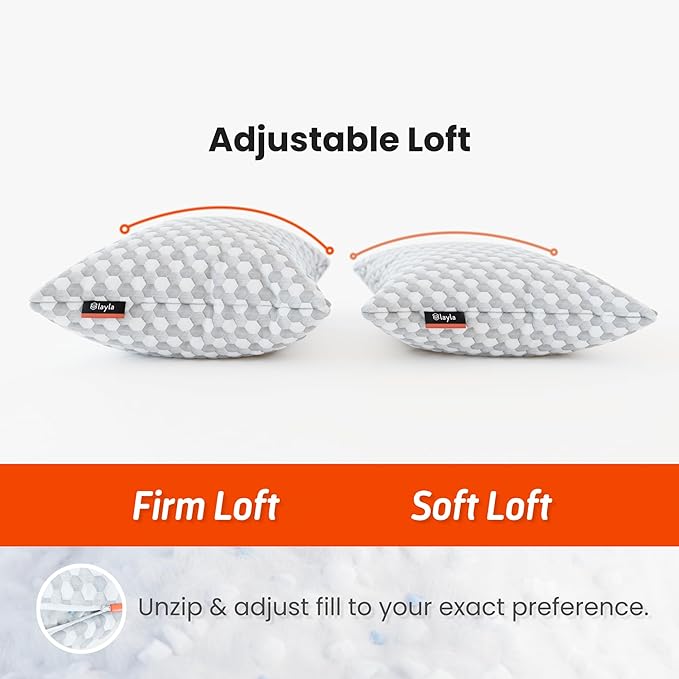 Layla Sleep Layla Adjustable Fill Kapok Pillow, Luxurious Cooling Pillow, King, Supportive for Head and Neck, Fully Adjustable, Natural Material That is Light and Airy Kapok Pillows 2 Pack