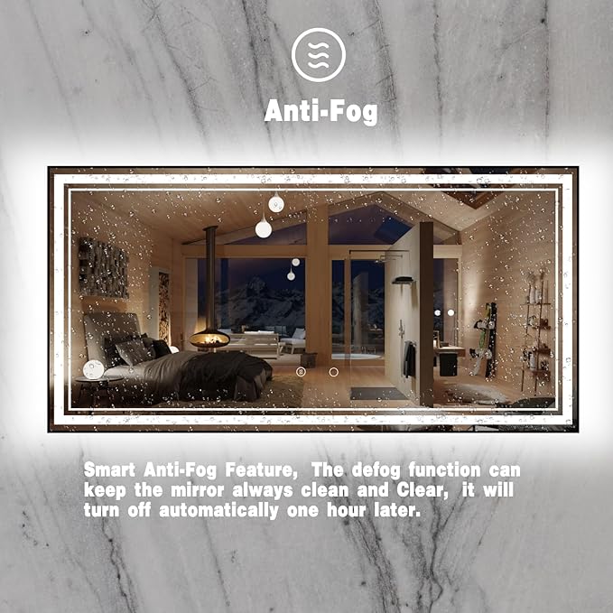 72" x 36" LED Bathroom Mirror with Lights Framed LED Mirror for Bathroom Backlit and Front Lighted Bathroom Mirror Black Square Aluminum Frame Anti-Fog Dimmable Adjustable Shatter-Proof
