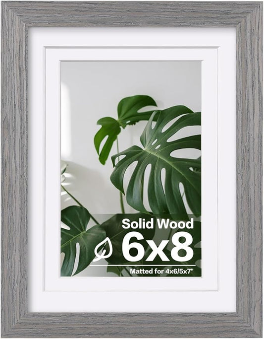 Egofine 6x8 Picture Frame Made of Solid Wood with Plexiglass, Display Pictures 4x6/5x7 with Mat or 6x8 Without Mat for Tabletop and Wall Mounting, Oak Grey