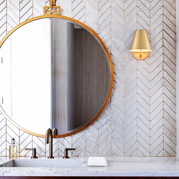 DIRYZON Modern Brass Wall Sconce Light,Metal Barn Wall Lights for Living Room Bedroom,Industrial Bathroom Wall Light Fixtures Wall Lighting