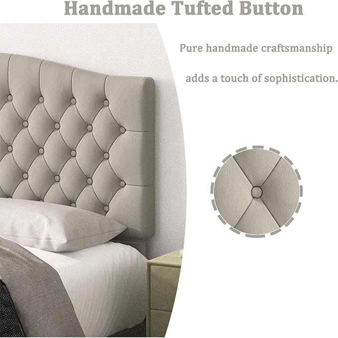 Queen Headboard Only, Upholstered Head Board for Adjustable Bed Velvet Tufted Queen/Full Size Wall Mounted Headboard with Solid Wood Legs Head Board, Taupe