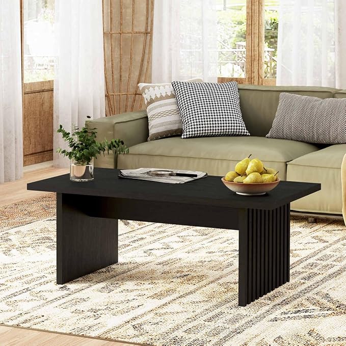 BON AUGURE Black Coffee Table, Modern Coffee Tables for Living Room, Wooden Center Table, Living Room Tables for Home, Office (Black Oak, 43Inch)