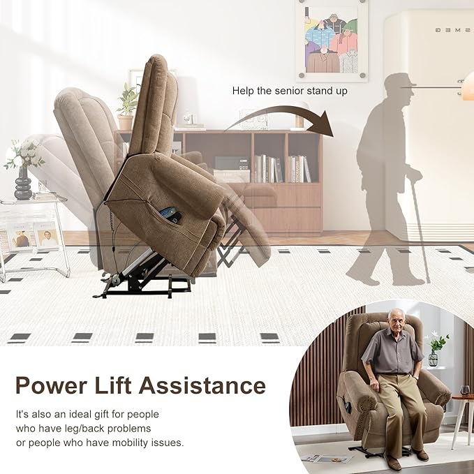 Oversize Power Lift Recliner with Massage and Heat for Adult, Reclining Chair for Living Room Bedroom, Ergonomic Electric Wider Chair with USB Port and Side Pocket(1, Brown)