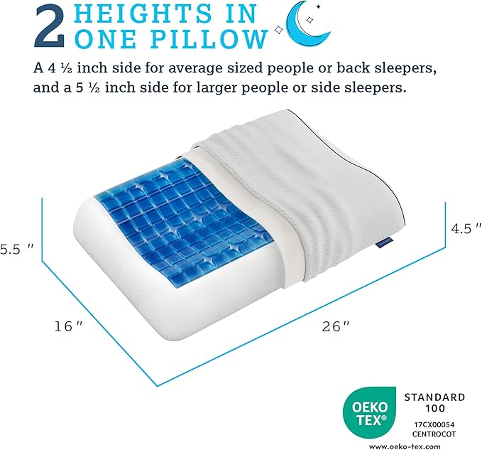 Technogel Anatomic Cooling Gel Pillow – Cervical Spine Support with 2 Heights for Neck & Shoulder Pain Relief, Odorless Memory Foam Base, Cool Sleep for Side & Back Sleepers, Washable Ventilated Cover