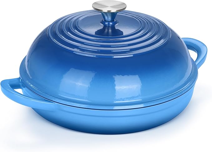 TeamFar Cast Iron Bread Dutch Oven, 6 Qt Enameled Dutch Oven Pot for Sourdough Bread Baking, with Tall Dome Lid & Round Base Pan, Self-Basting & Even-Heating, Heavy-Duty & Non-stick, Blue