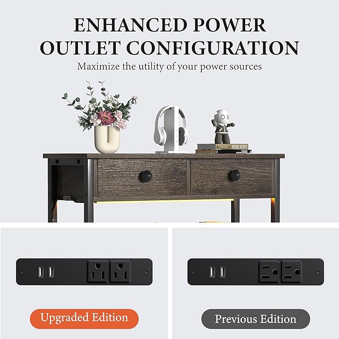 32" Entryway Table with Outlets: Console Table with Storage Shelves, USB Ports, LED Light Strip, and 2 Wood Drawers for Sofa, Living Room, Hallway, Foyer, Couch, and TV Stand