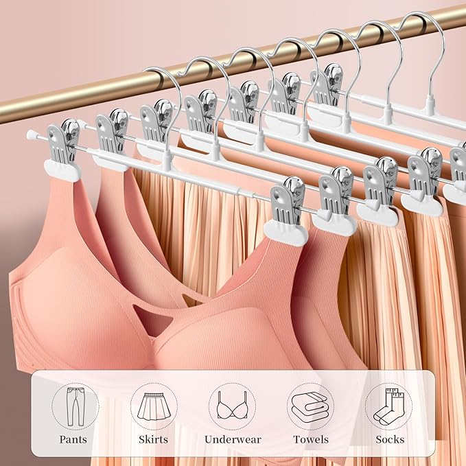 Clothes Pants Hangers with Wide Clips 20 Pack,Non-Slip Adjustable Skirt Hanger for Women,Space-Saving Heavy Duty Men Hangers for Pants,Trousers,Jeans,Shorts 12Inch White