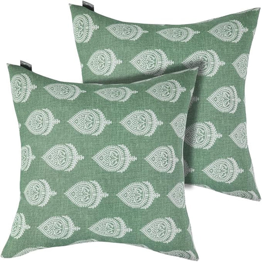 FUNHOME Outdoor Indoor Throw Pillows 18”x18”, Set of 2 Decorative Throw Pillows with Inserts, All Weather Water-Repellent Square Pillows for Bed, Couch, Sofa and Patio Furniture -Fair Green