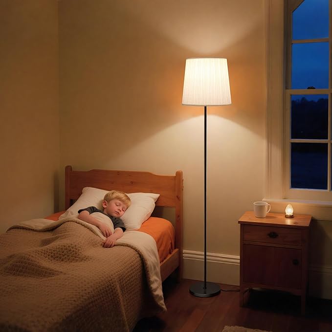 Pleated Shade Floor Lamp - 62" Dimmable Standing Lamp with Remote & Foot Switch, 4 Color Temps, E26 LED Bulb, 9W Modern Floor Reading Light for Living Room Bedroom Office Corner, Black