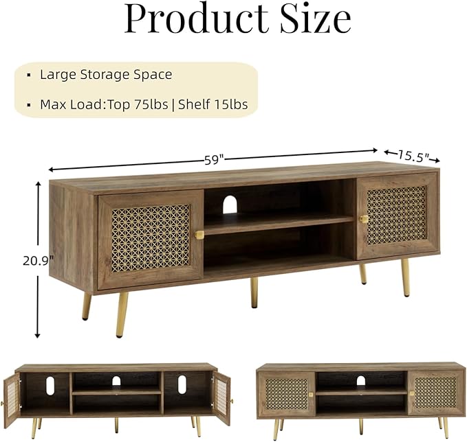 Modern TV Stand with Storage Cabinet for Living Room, Entertainment Center for TVs up to 65", Mid Century Media Console, Rustic Oak