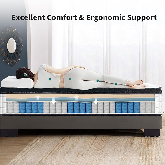 12 Inch Memory Foam Mattress,Queen Size Plush Hybrid Mattress,7-Zone Memory Foam & Pocket Spring,Edge Support & Motion Isolating,Pressure Relief, Certified Foams Fabric,Bed in a Box,Echelon Dream
