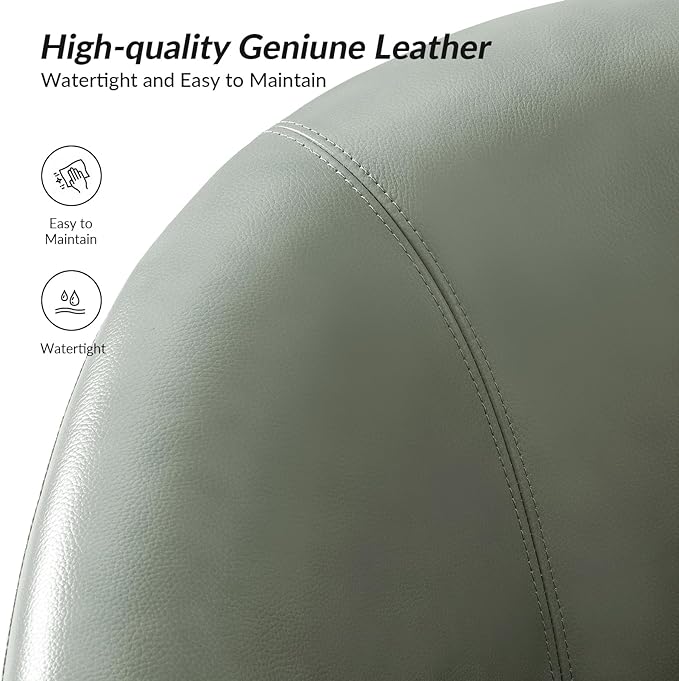HULALA HOME Genuine Leather Swivel Accent Chairs Set of 2 with Solid Wood Base, Round Swivel Barrel Chairs for Living Room and Bedroom, Sage