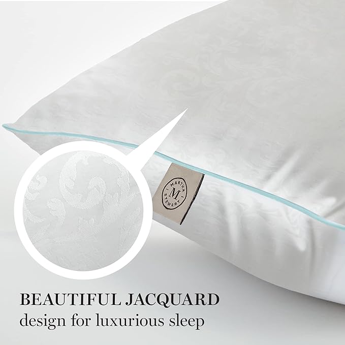 MARTHA STEWART Heirloom Jacquard Bed Pillows King Set Of 2 - Down Alternative Fluffy Cooling Pillow for Back, Stomach or Side Sleepers, Memory Foam-Like Fiber Fill, 20" x 28", Embossed, White