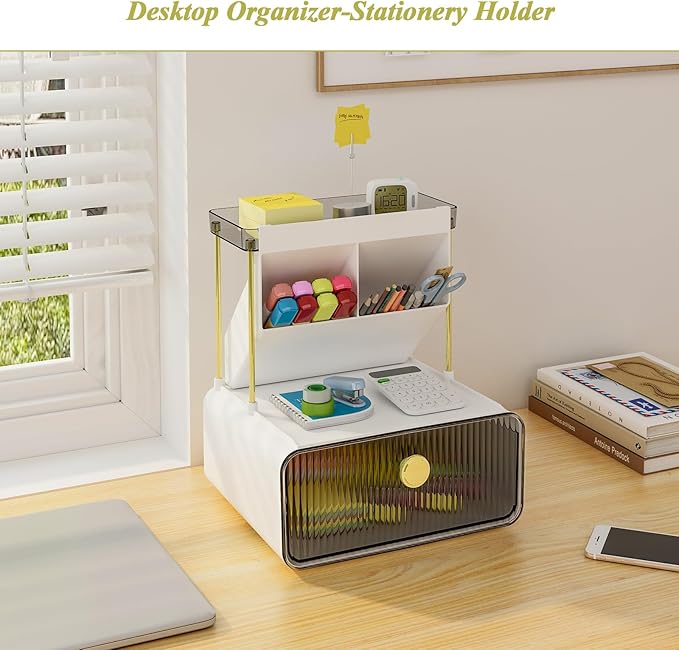 FOLLOWIN Bathroom Counter Organizers and Storage with Drawer,Cosmetic Organizer with Make Up Brush Holder,Perfume Makeup Shelf,3-Tier Vanity Storage,Smoky Gray