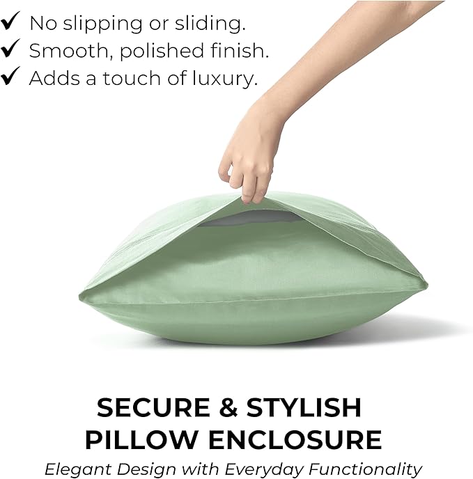 100% Natural Cotton Sheets Queen Size Bed Set | 500 TC Single-Ply Sateen Weave | Soft, Breathable, Hypoallergenic Solid 4-Piece Bedding with Deep Pocket Fitted, Flat, Pillowcase | Sage