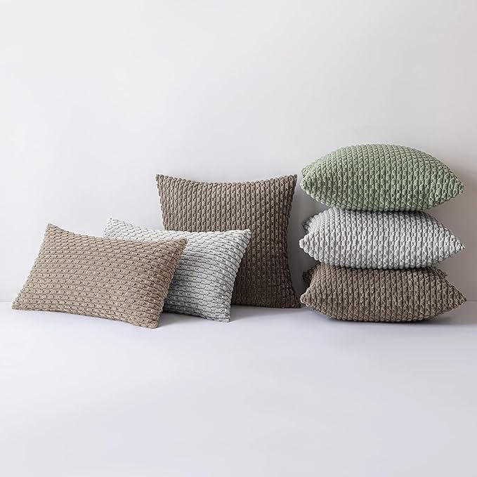 MIULEE Throw Pillow Covers Soft Corduroy Decorative Set of 2 Boho Striped Pillow Covers Pillowcases Farmhouse Home Decor for Couch Bed Sofa Living Room 12x20 Inch Light Brown