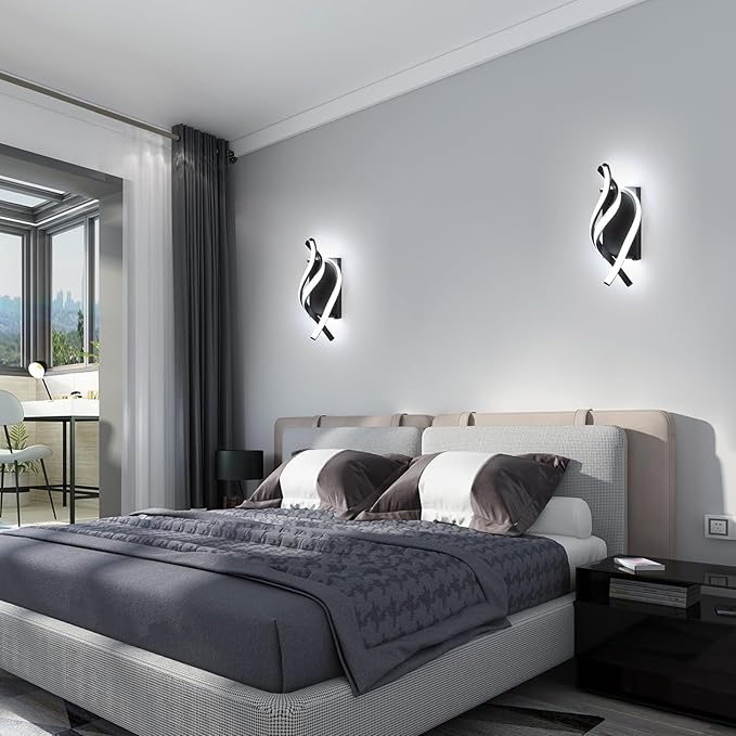 Modern LED Wall Sconce 21W Indoor Wall Sconces Light Cool White 6500K Spiral Design Wall Mounted LED Lamp for Bedroom Stairwells Living Room Hallway Office (Black, 6500K)